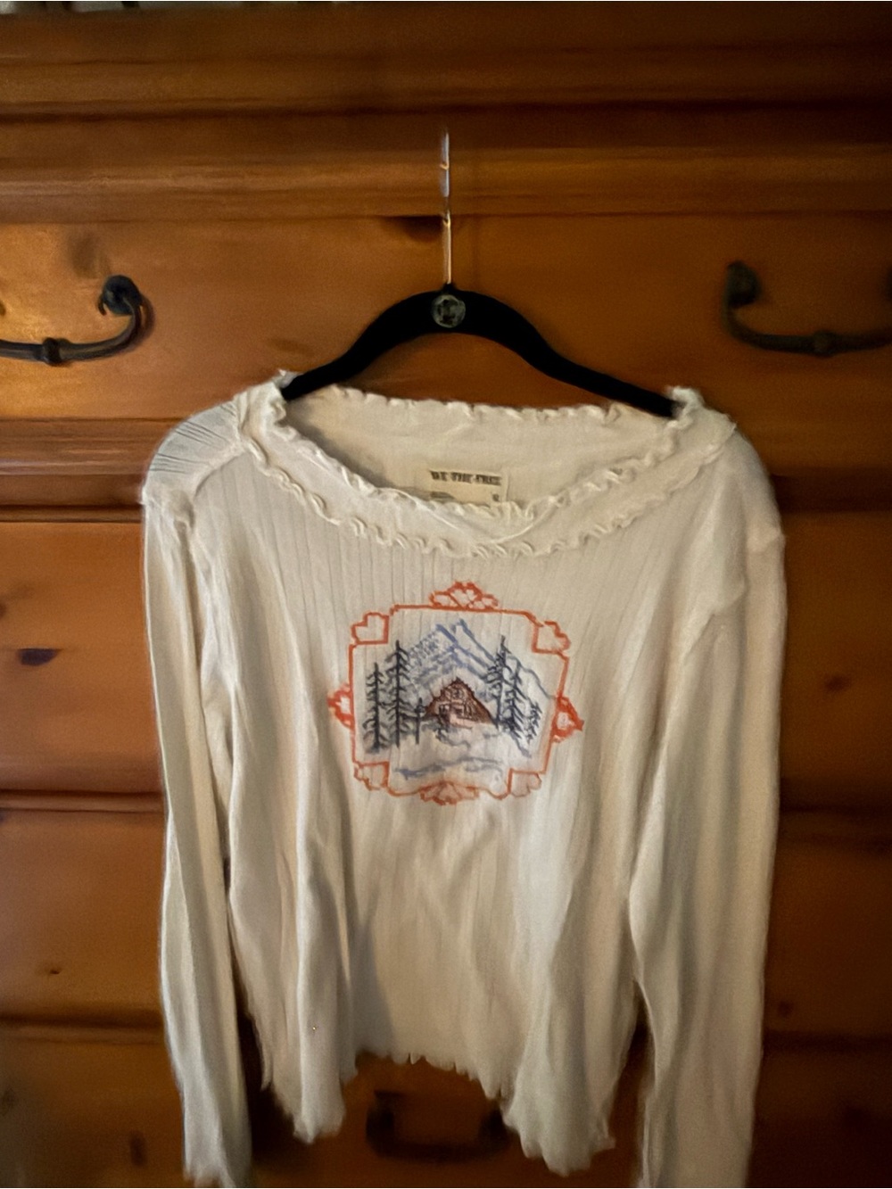 We The Free Cream Long-Sleeve Scenic Embroidered Top